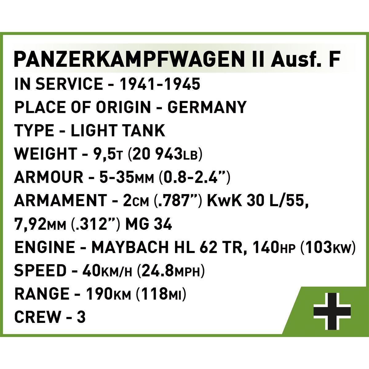 COBI PanzerKampWagen II Ausf. F Tank : Set #2597 - view 15