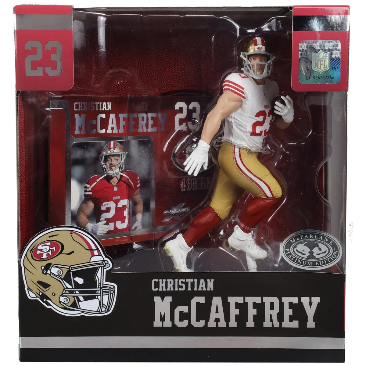 Christian McCaffrey (White Jersey) Platinum Chase - San Francisco 49ers NFL SportsPicks 2024 Posed Figure
