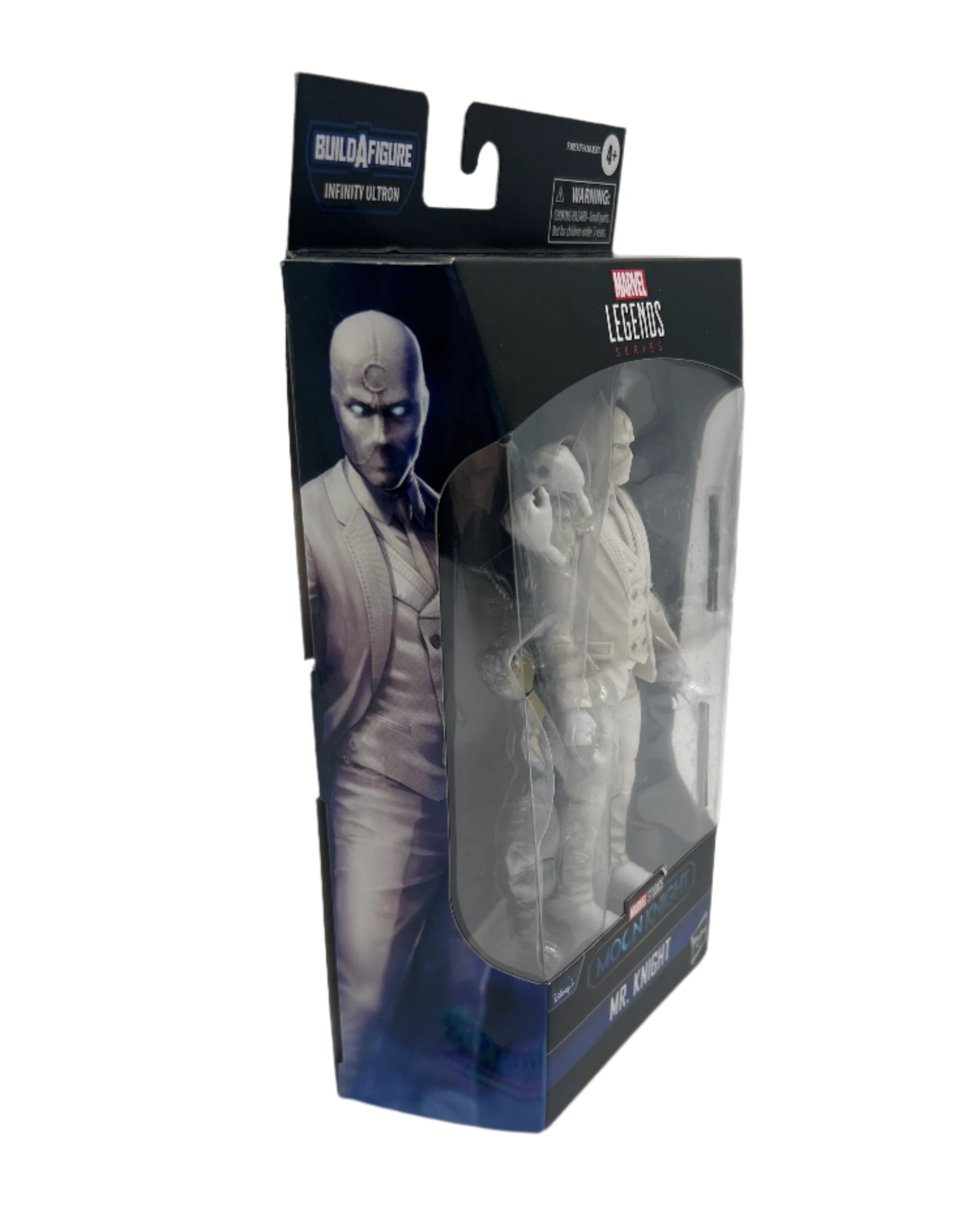 Action figure in packaging with Marvel logo on a white background