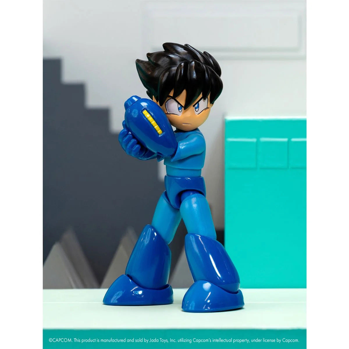 Mega Man Deluxe 1/12 scale action figure by Jada Toys detail view showing articulation