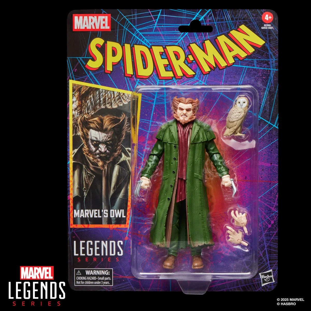 Marvel Legends Retro Collection Owl 6-inch action figure package insert or detail view