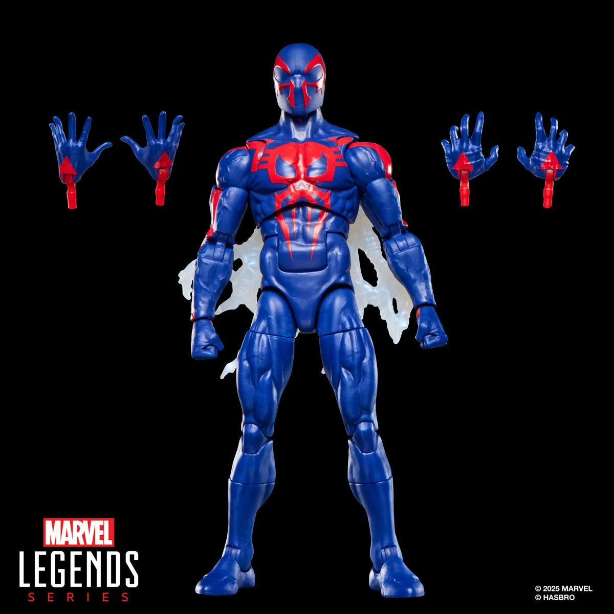 Marvel Legends Spider-Man 2099 action figure detail view showing articulation and costume design