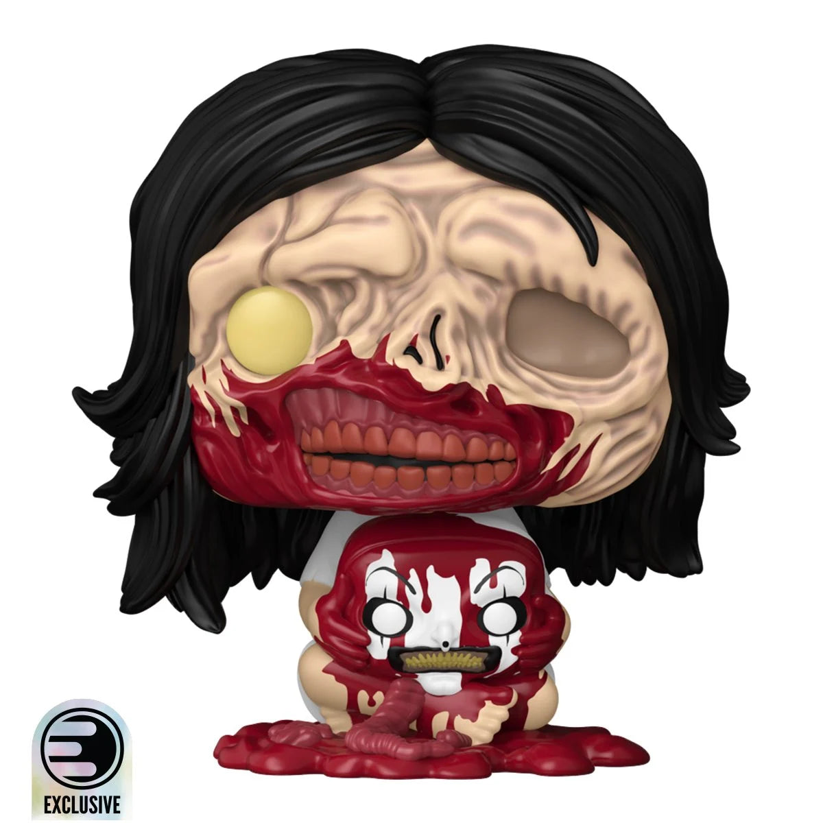 Terrifier 3 Victoria Heyes Funko Pop #1949 holding Art the Clown's severed head detail view