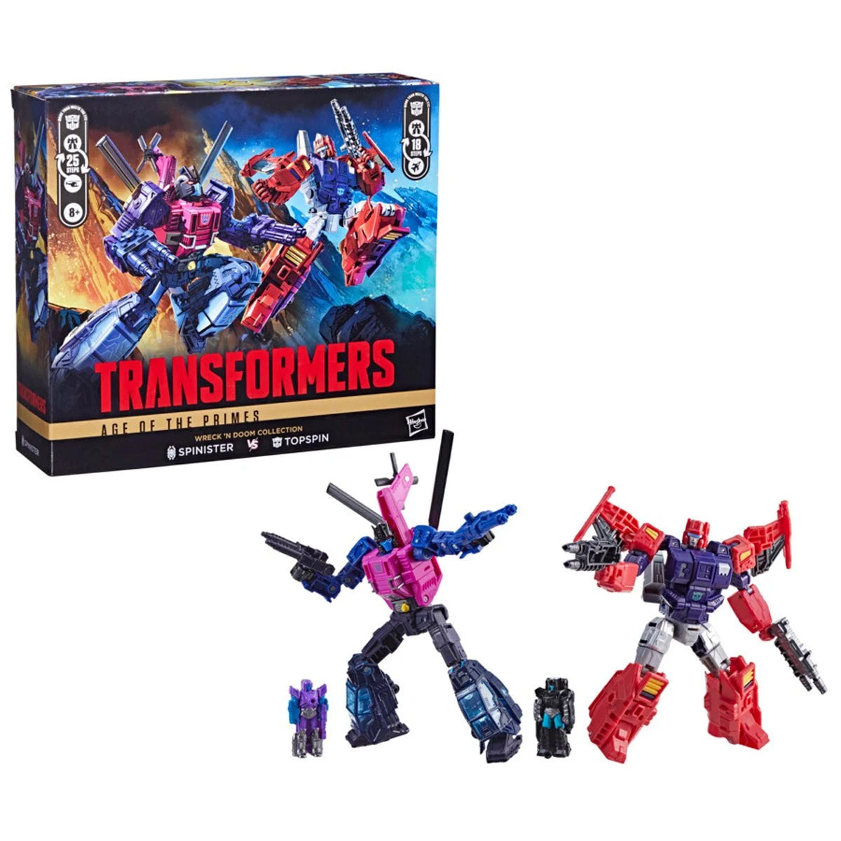 Transformers Topspin vs Spinister two-pack showing robot mode detail and articulation