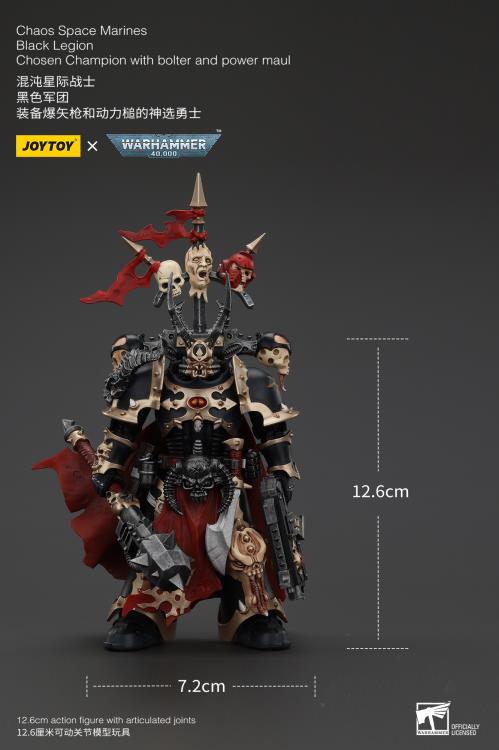 Warhammer 40K Chaos Space Marines Black Legion Chosen Champion with Bolter and Power Maul 1/18 Scale Action Figure