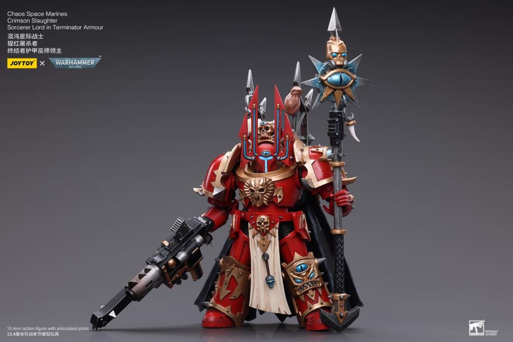 Warhammer 40k Chaos Space Marines Crimson Slaughter Sorcerer Lord in Terminator Armour 1/18 Scale Action Figure