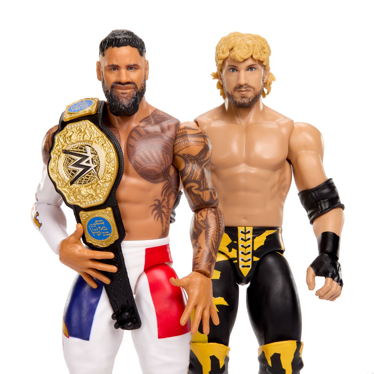 Jey Uso vs Logan Paul WWE Championship Showdown Series 27 6-Inch 2-Pack — Front View Both Figures with Championship Belt