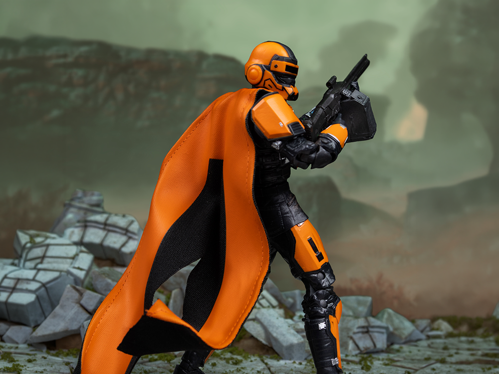 CE-35 Trench Engineer McFarlane Elite Edition 7-Inch Figure — Side View Aiming Pose with Orange Cape