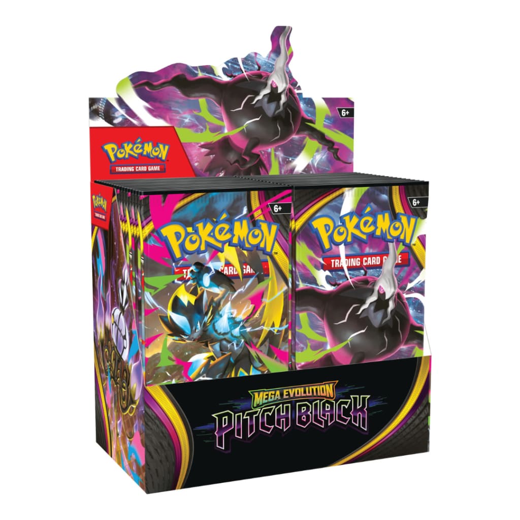 Pitch Black Mega Evolution Booster Box Pokemon — Box Front with Booster Packs Displayed