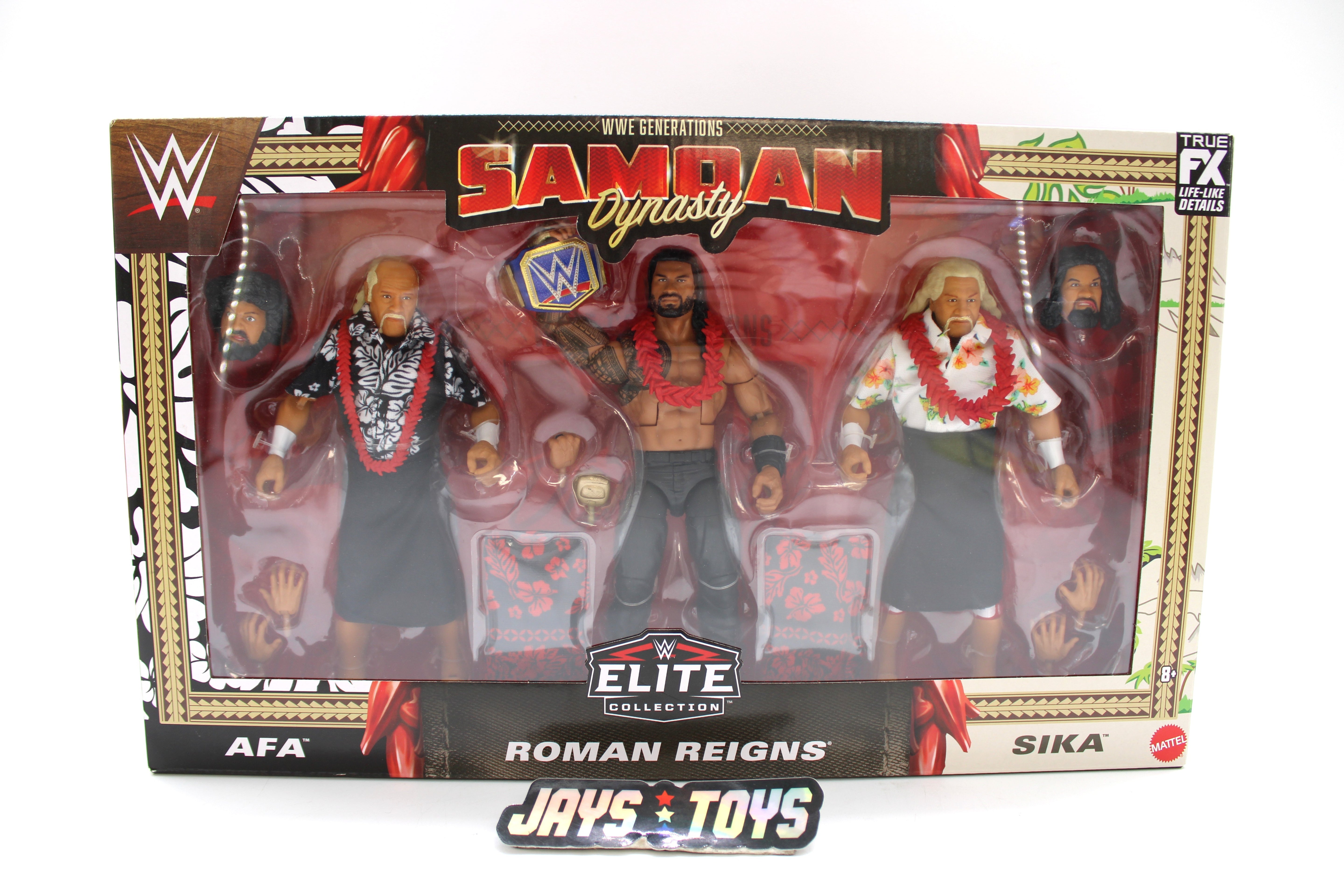 WWE Generations Samoan Dynasty Elite 3-Pack — Package Front View with Afa, Roman Reigns, and Sika Figures
