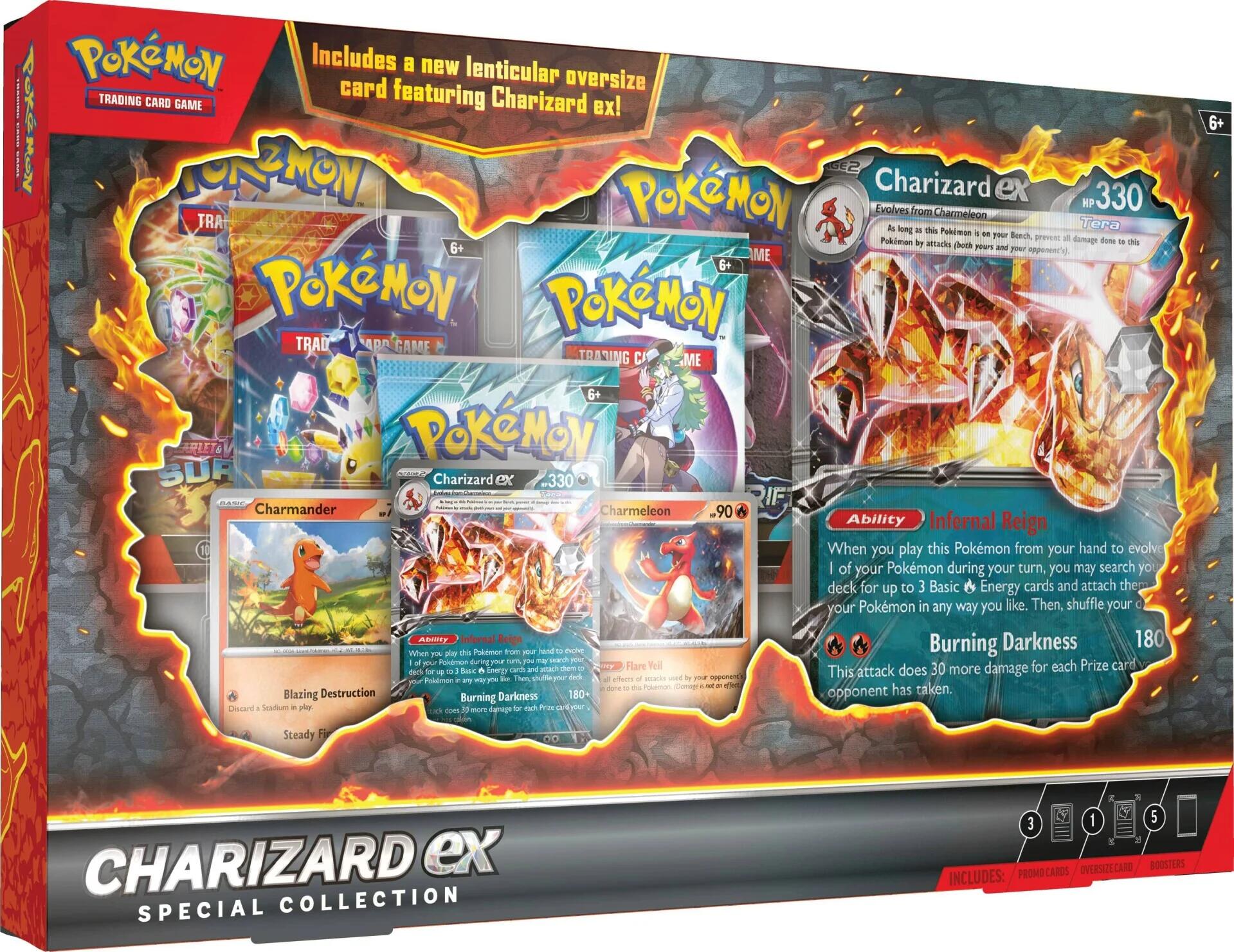Charizard ex Special Collection Pokemon TCG — Box Front with Cards and Boosters Display
