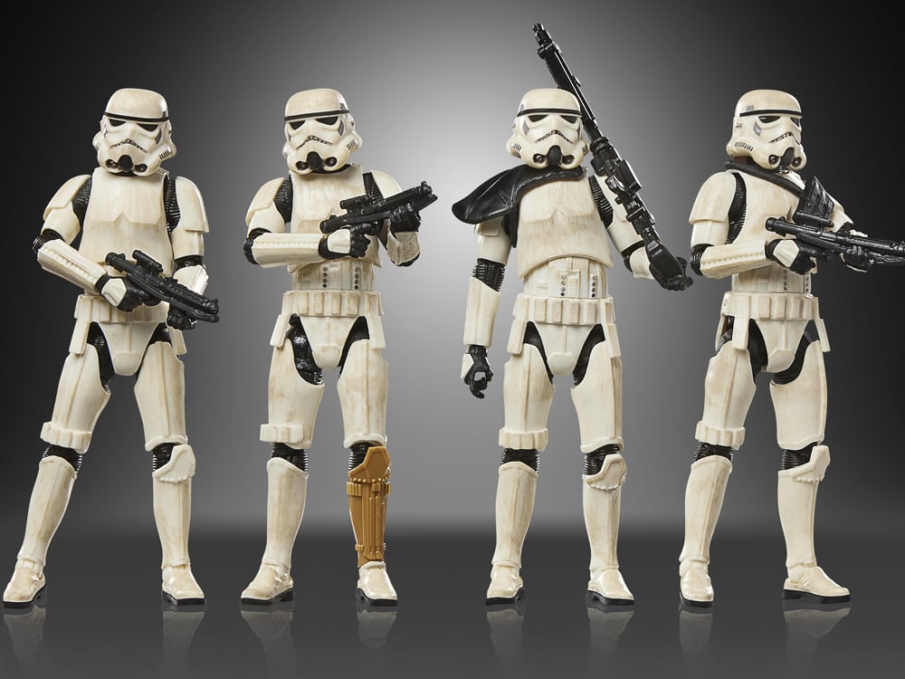 Imperial Remnant Stormtrooper Vintage Collection 3.75-Inch 4-Pack — Front View All Four Figures with Weapons