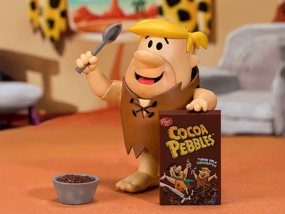 Barney Rubble Cocoa Pebbles 1:12 Scale Figure — Front View with Spoon and Cereal Bowl