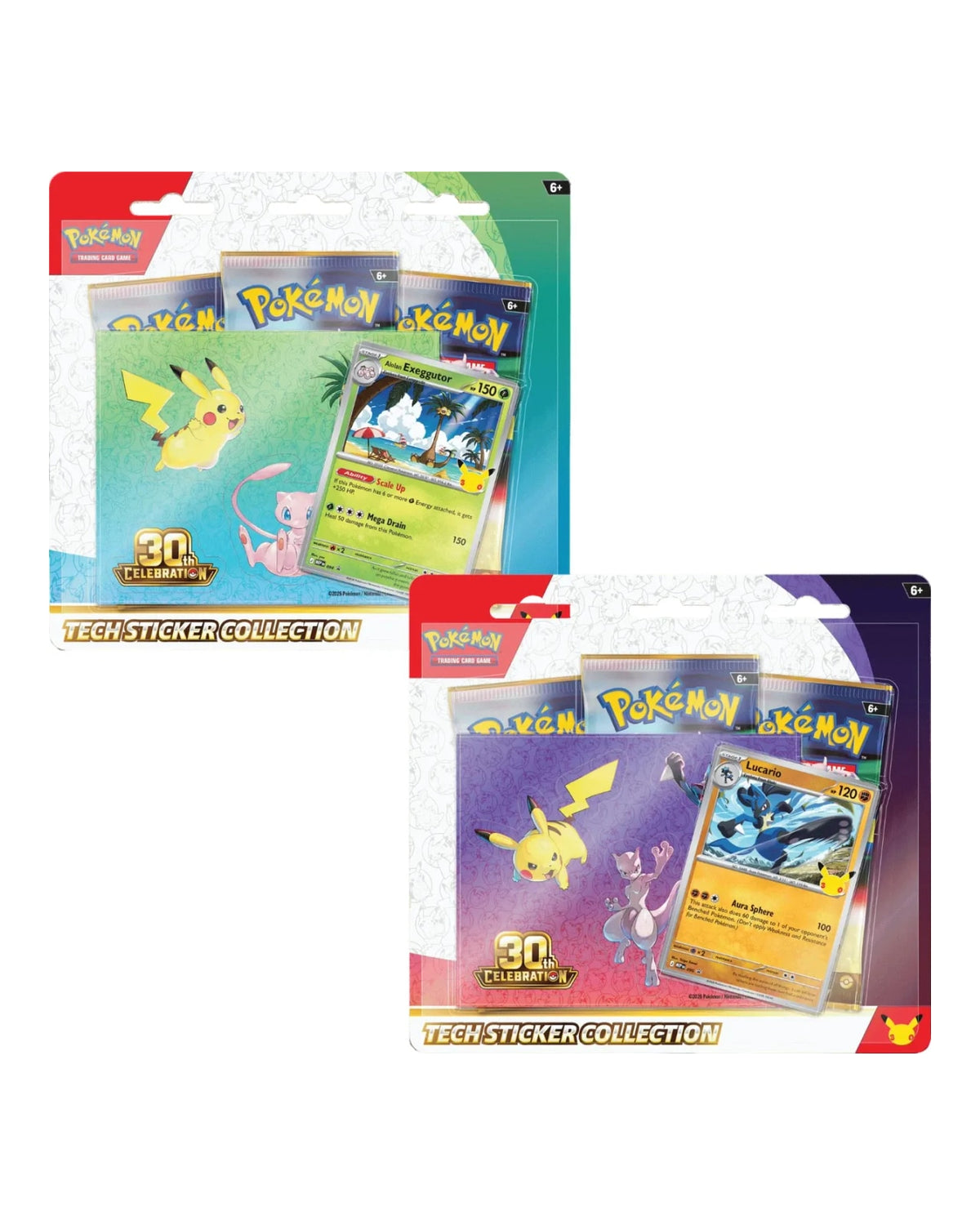 30th Celebration Tech Sticker Collection Pokemon — Both Alolan Exeggutor and Lucario Blisters Front View