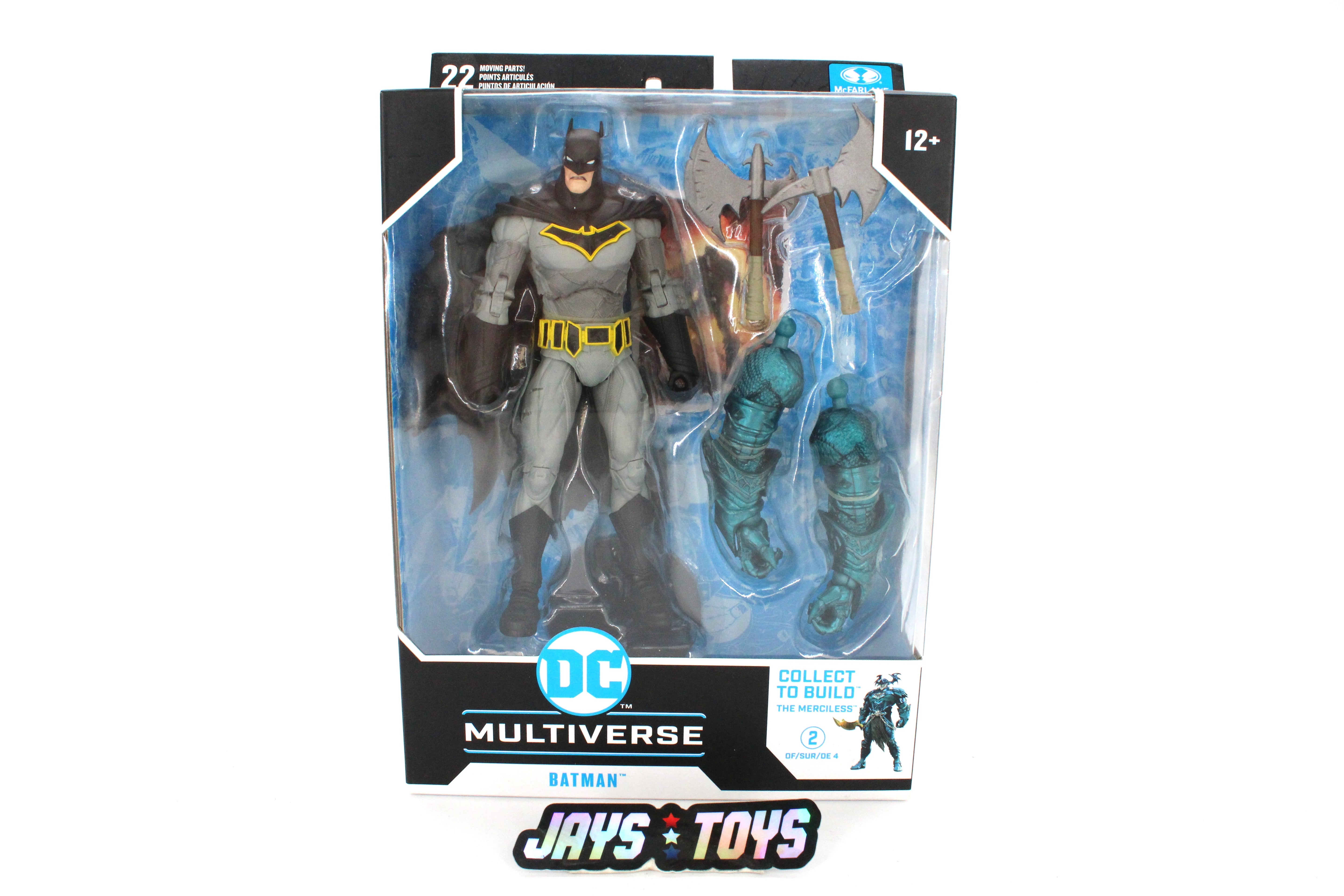 Batman Dark Nights Metal DC Multiverse Figure — Box Front View with Merciless BAF Parts Visible