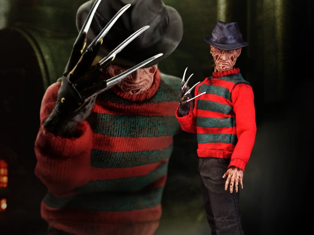 Freddy Krueger One:12 Collective 6-Inch Figure — Front View with Claw Glove Detail Close-Up