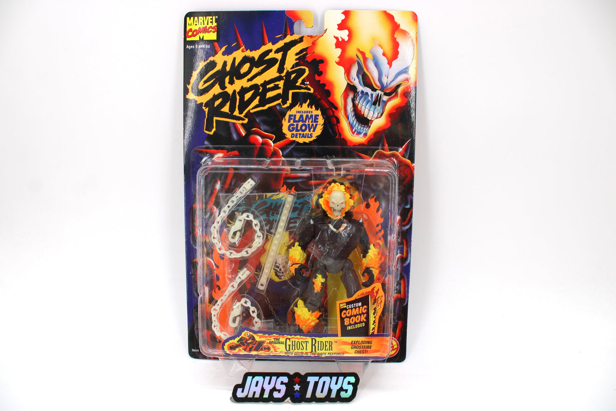 Original Ghost Rider Toy Biz 1996 5-Inch Figure — Card Front with Flame Glow Badge and Figure in Bubble
