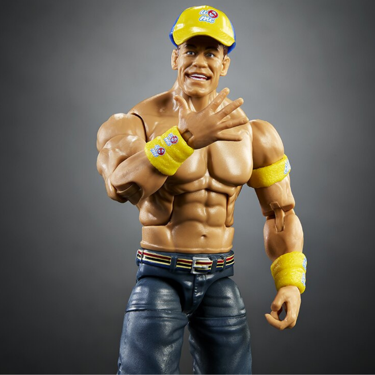 John Cena WWE Elite Top Picks 2027 6-Inch Figure — Front View with Yellow Cap and Wristbands