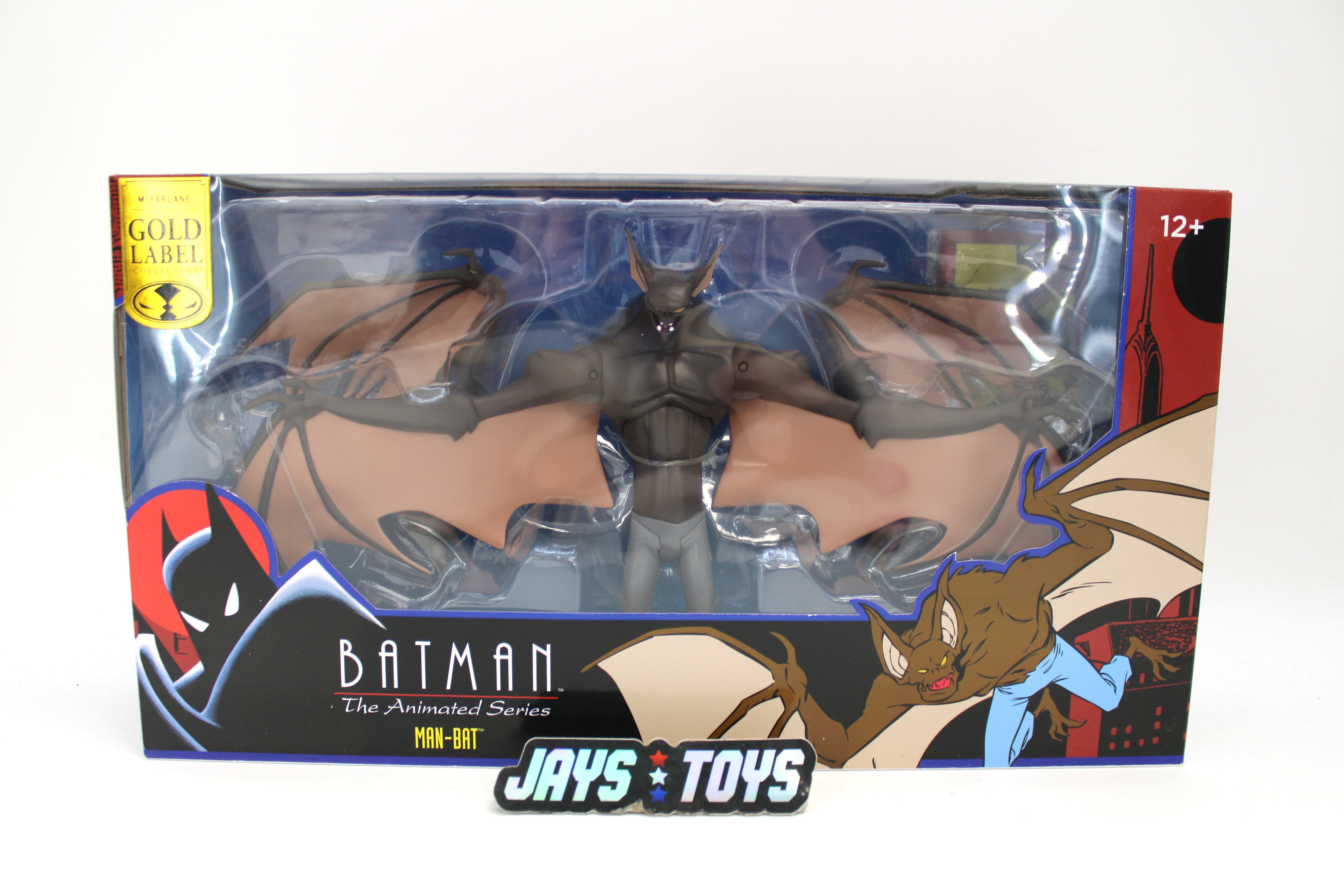 Man-Bat DC Direct Gold Label BTAS Figure — Box Front View with Gold Label Emblem and Window Display