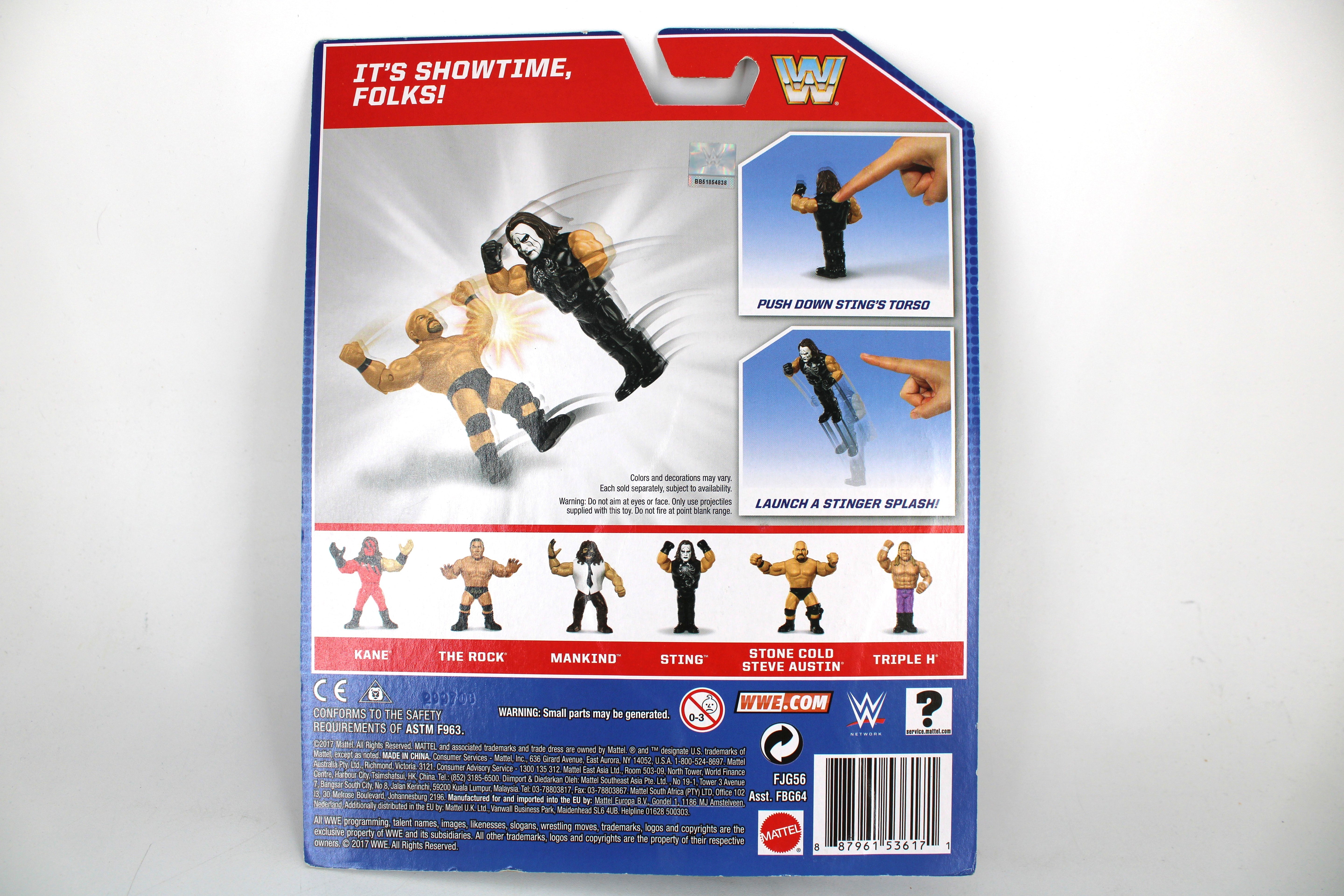 Sting WWE Retro 2017 Figure — Card Back Showing Stinger Splash Action Feature Diagram and Full Wave Lineup