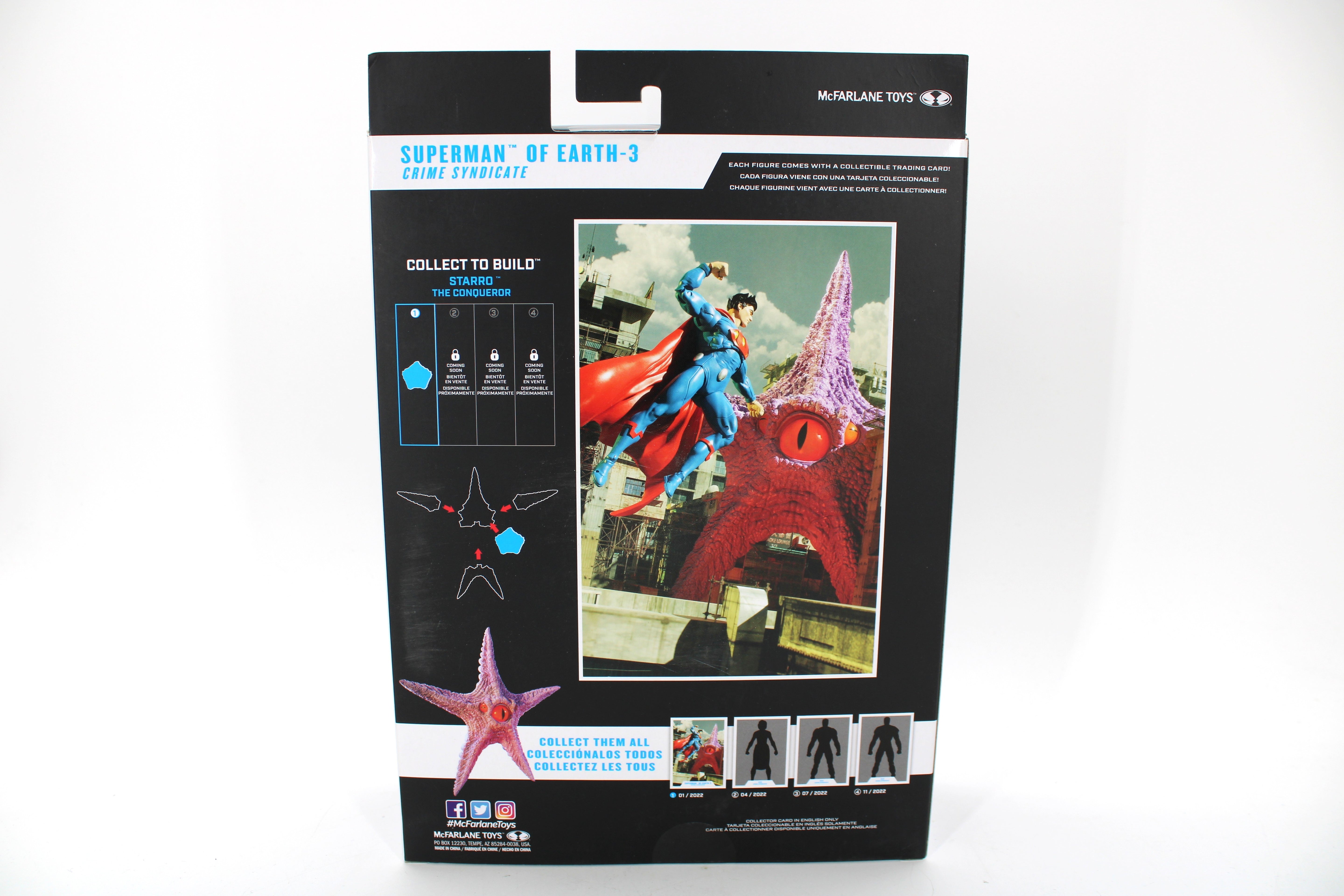 Superman of Earth-3 DC Multiverse Crime Syndicate 7-Inch Figure — Card Back with Wave Lineup and Starro Build Diagram