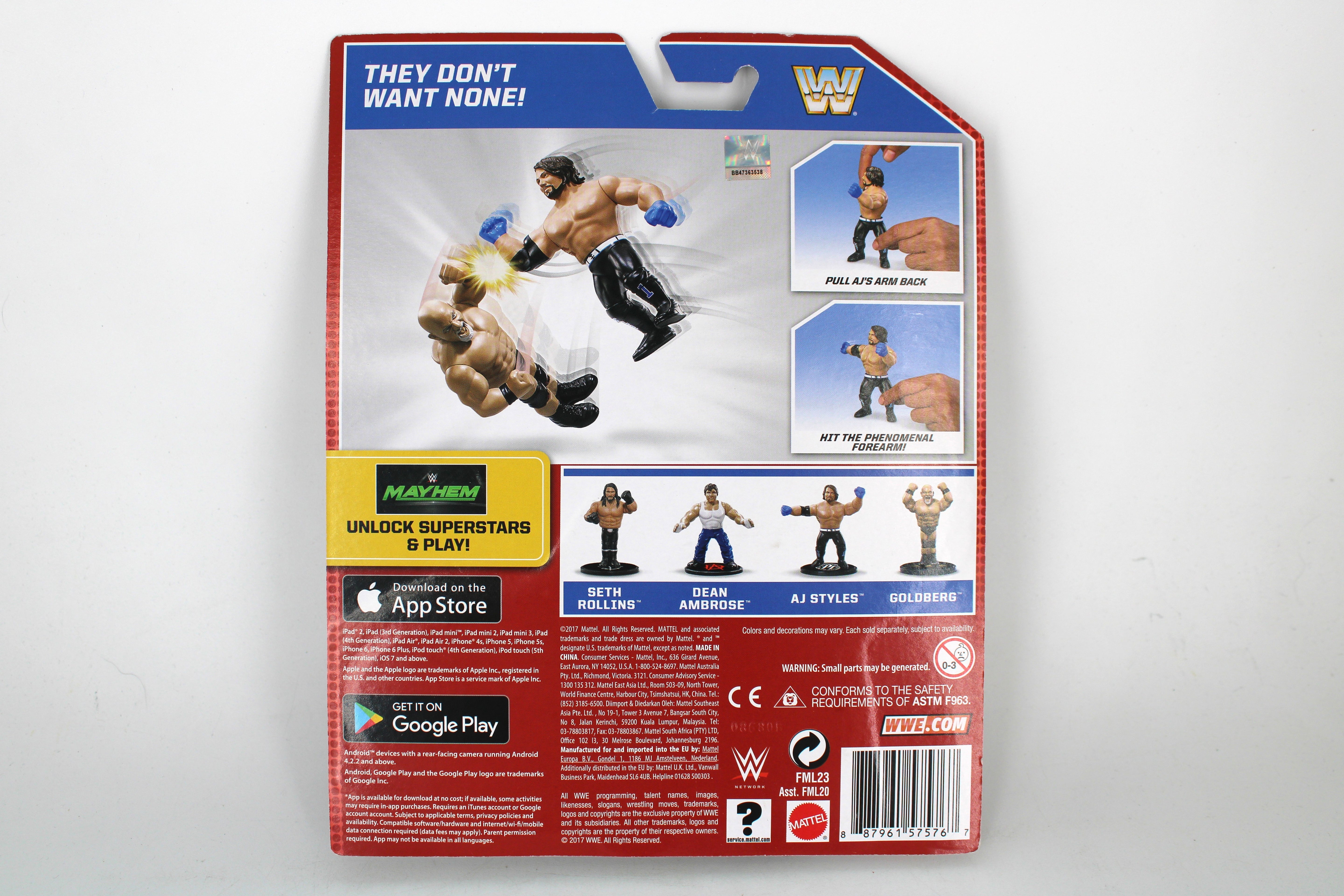 AJ Styles Mattel WWE Retro Series 2017 — Card Back Detail with Wave Assortment and Phenomenal Forearm Instructions
