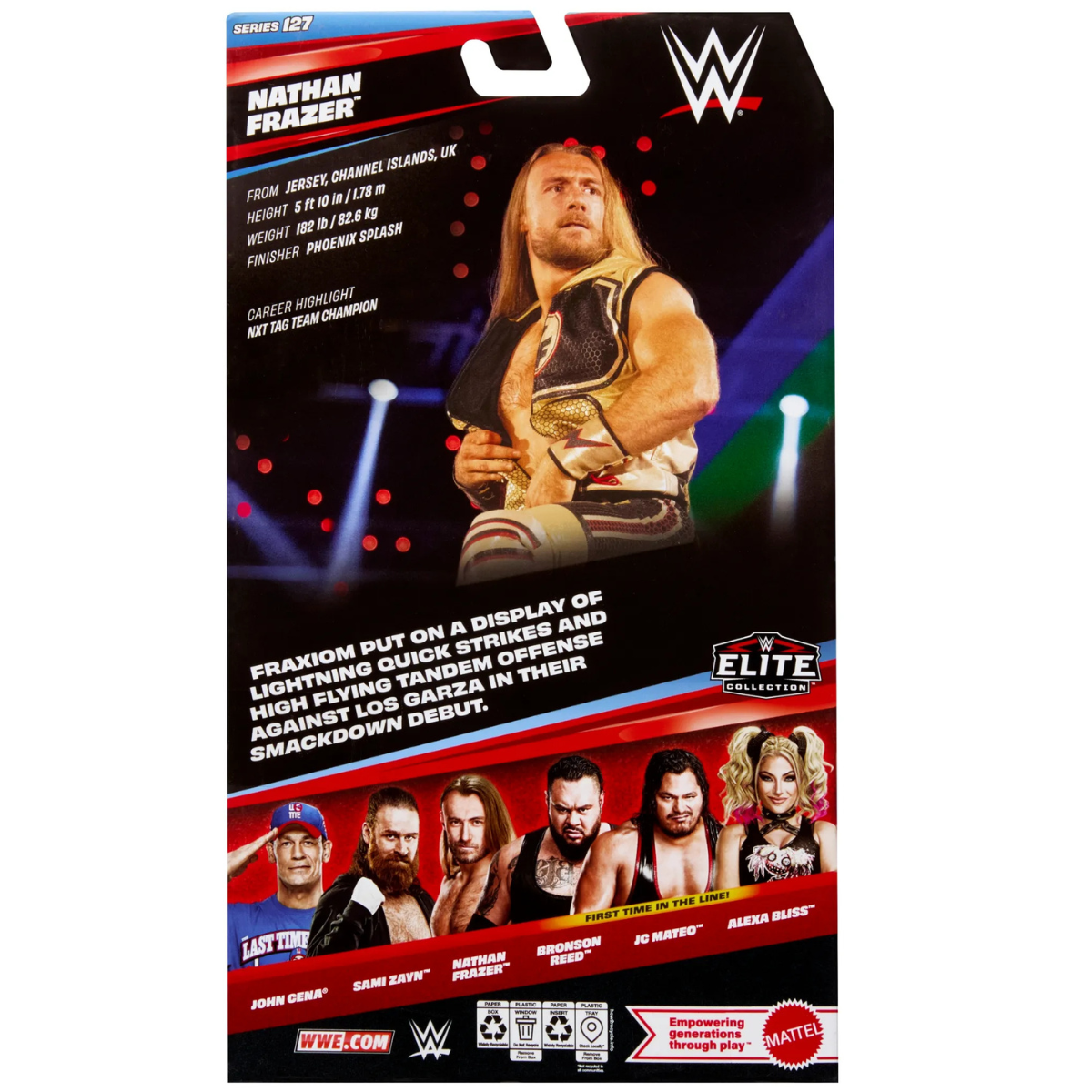 Nathan Frazer WWE Elite Series 127 6-Inch Figure — Box Back with Bio and Series Lineup