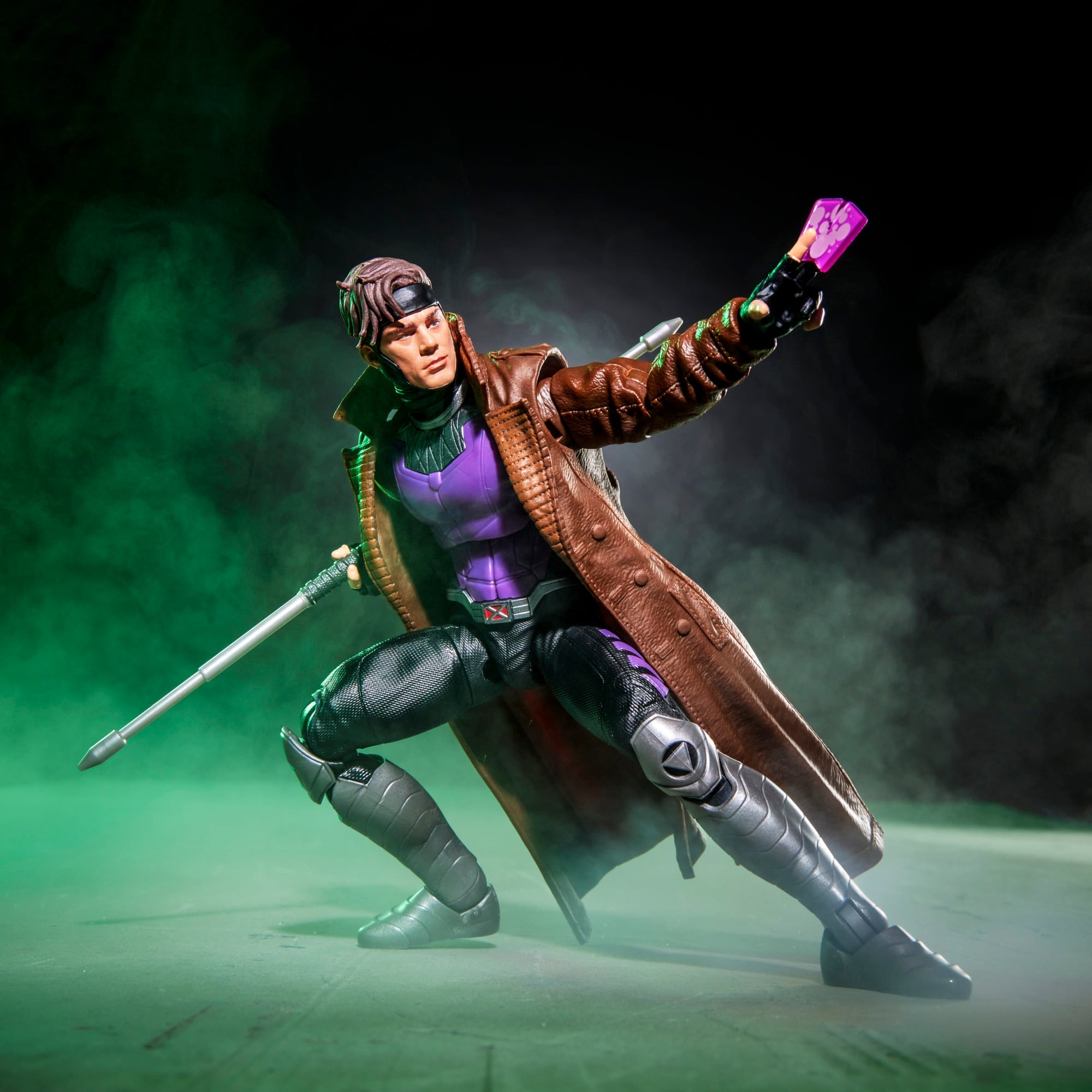 Gambit Marvel Legends 6-Inch Figure — Articulation Pose Crouching with Bo Staff and Card