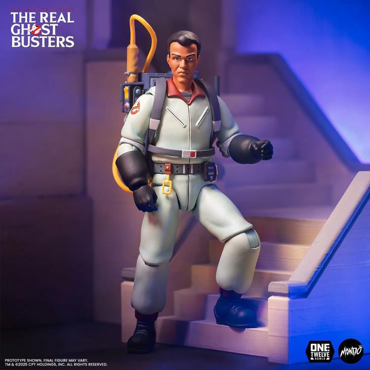 Winston Zeddemore Real Ghostbusters Mondo 1/12 Figure — Front View on Staircase Set