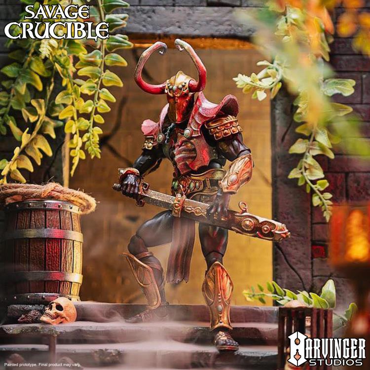 Nashorn The Disinherited Savage Crucible 6-Inch Figure — Front View with Sword in Courtyard Diorama