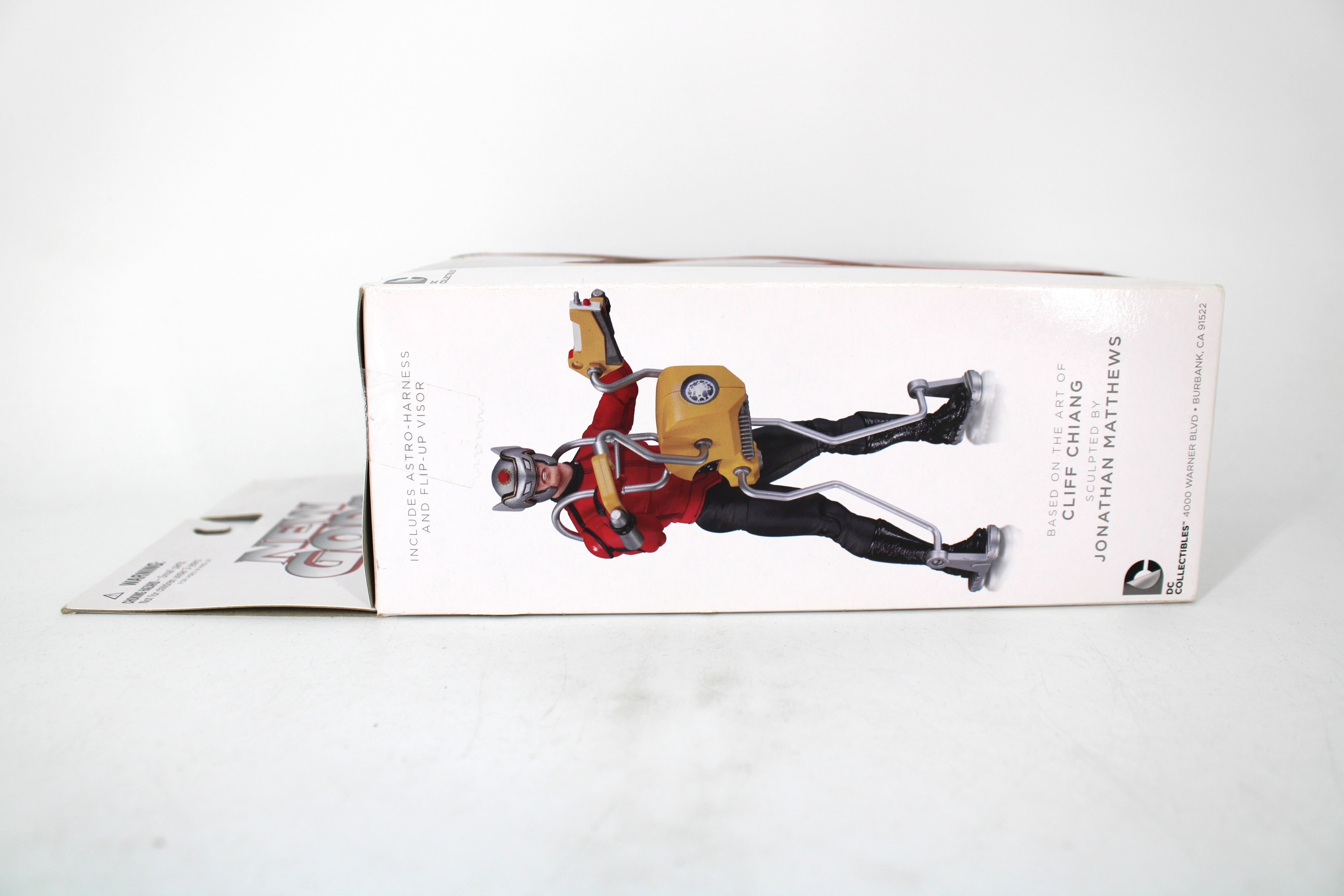 Orion New Gods DC Collectibles — Box Side View with Astro-Harness and Cliff Chiang Credit