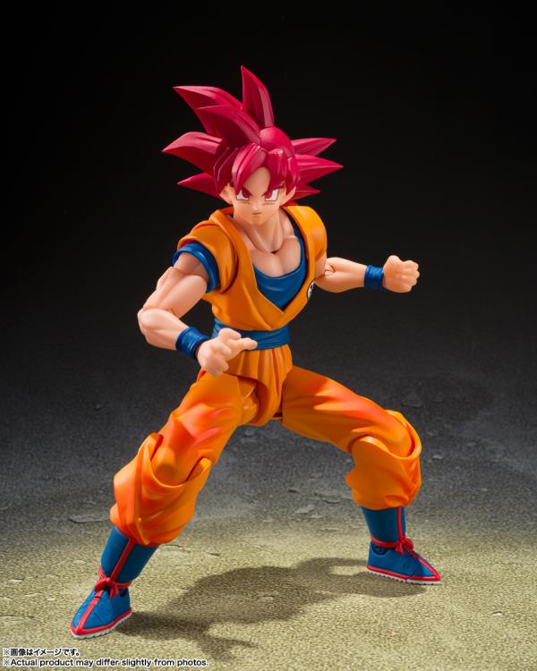 Super Saiyan God Goku S.H.Figuarts 6-Inch Figure — Combat Ready Stance Front View