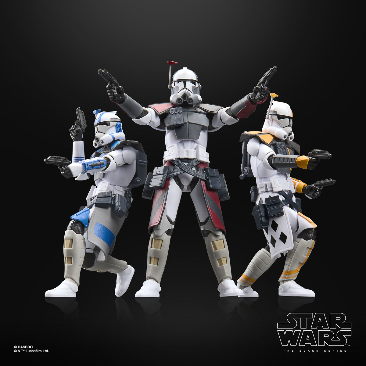 ARC Trooper Battle Pack Black Series 6-Inch — All Three Commanders Action Pose Front View