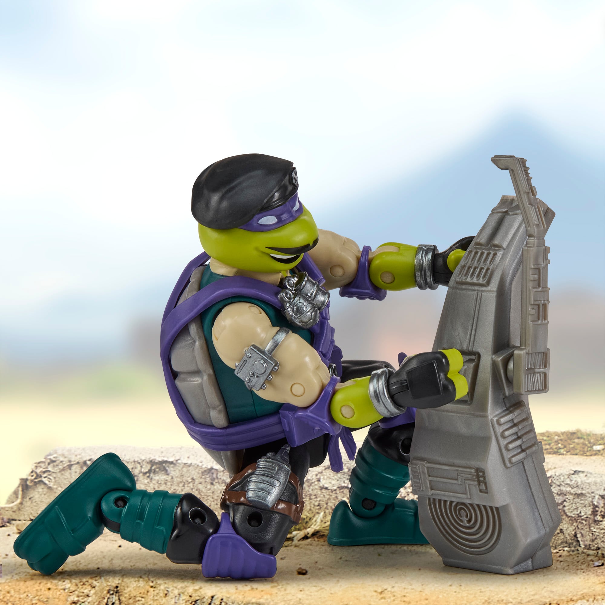 Donatello as Dial-Tone TMNT x GI Joe 4.5-Inch Figure — Articulation Pose Kneeling with Steel Shell-Pack