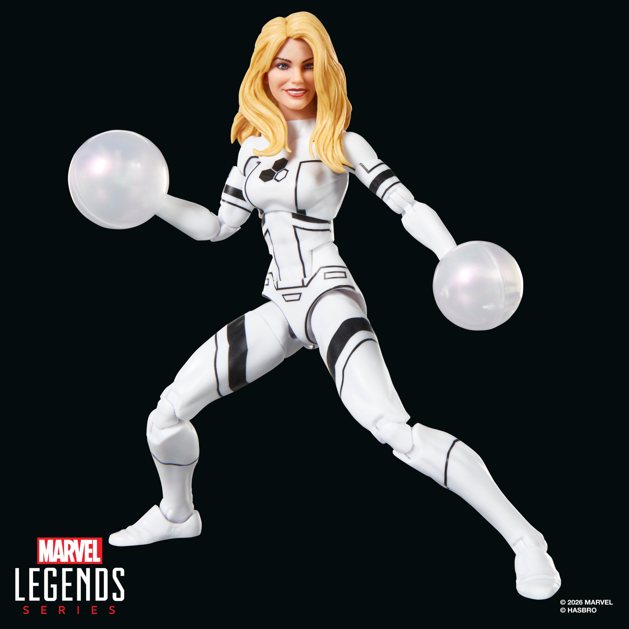Invisible Woman Future Foundation Marvel Legends 6-Inch — Articulation Pose with Two Force Spheres