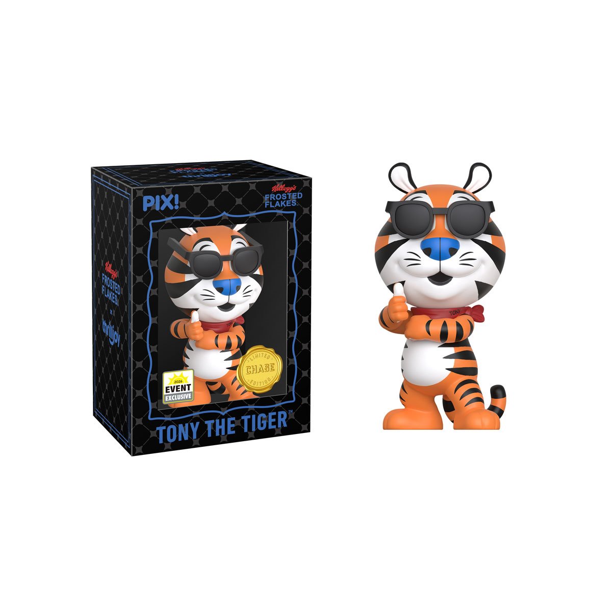 Tony the Tiger Pix! Vinyl Chase Variant Figure with Sunglasses in Black Box Package — Front View