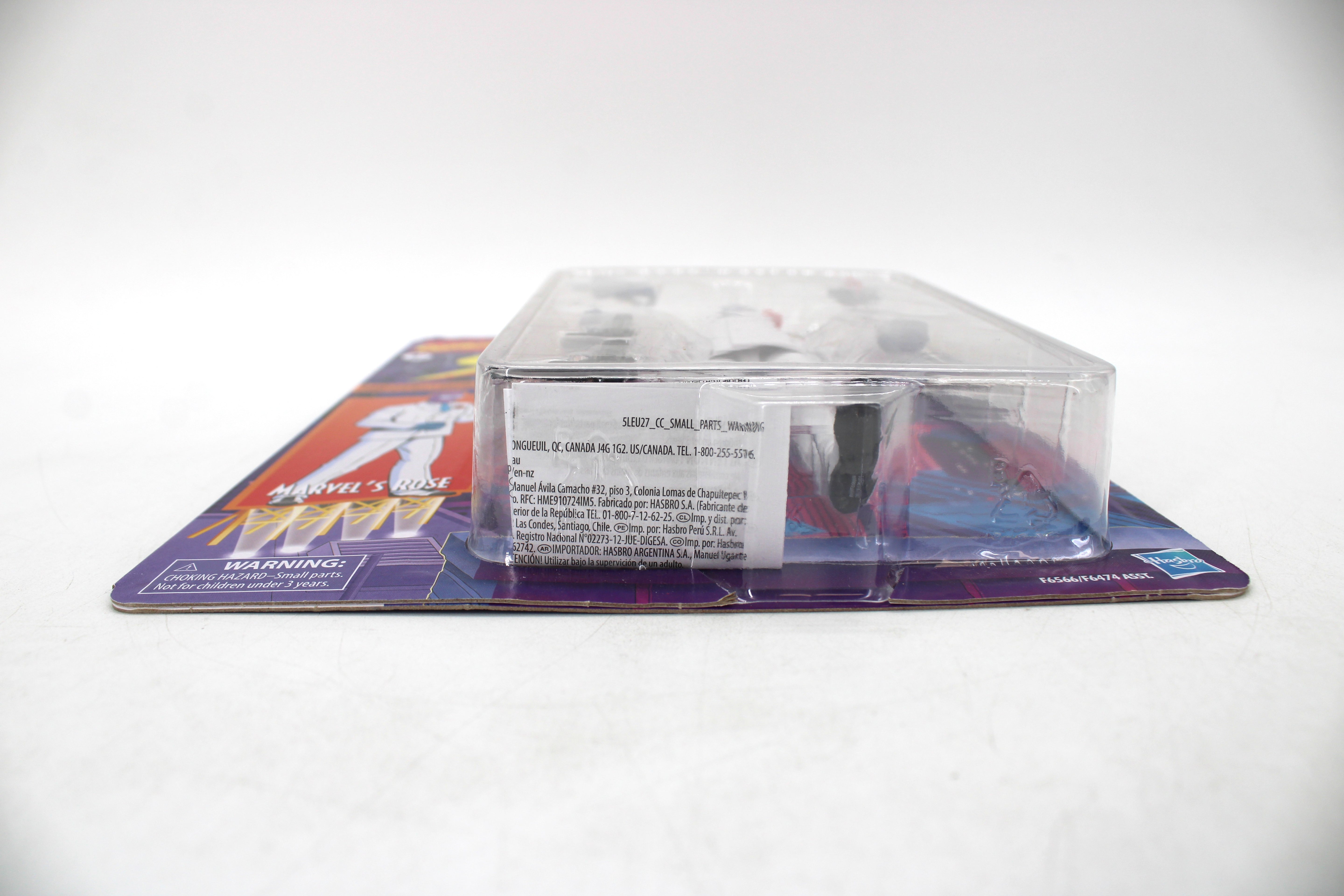 Marvel's Rose (Richard Fisk) Marvel Legends Spider-Man Retro 6-Inch Figure — Side View Showing Package Detail and Warning Label