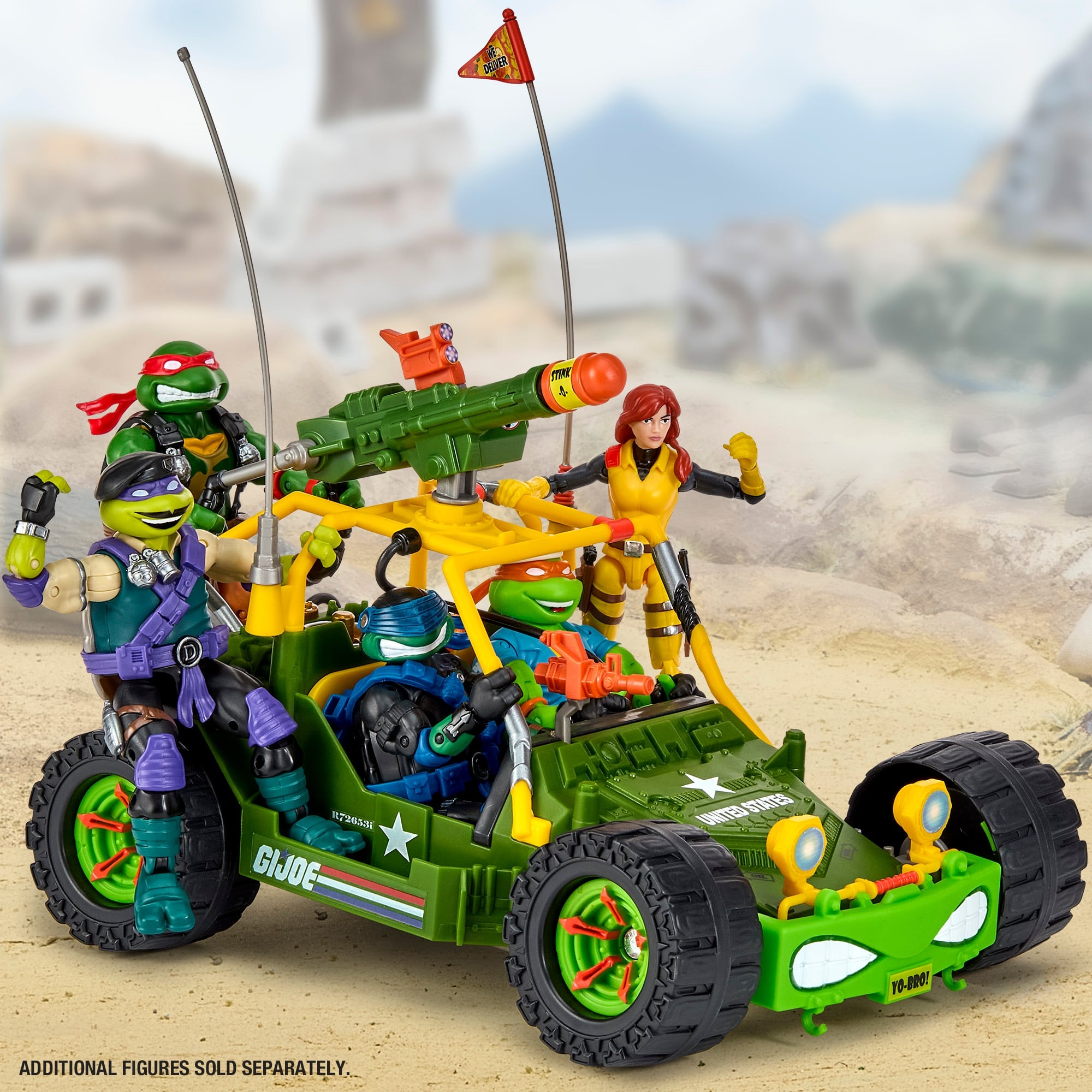 TMNT x G.I. Joe A.W.E. Shell-Striker Vehicle Set — Side View with Full Turtle Team Loaded (Figures Sold Separately)