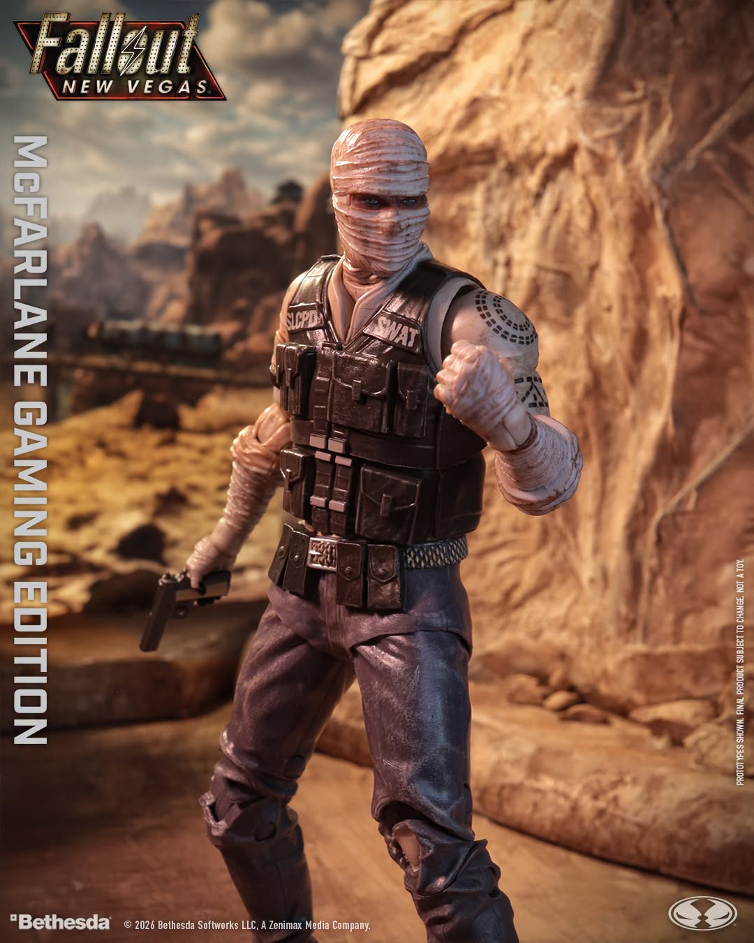 Joshua Graham Fallout New Vegas McFarlane Gaming Edition 7-Inch Figure — Articulation Pose with Raised Fist Showing Arm Tattoo Detail