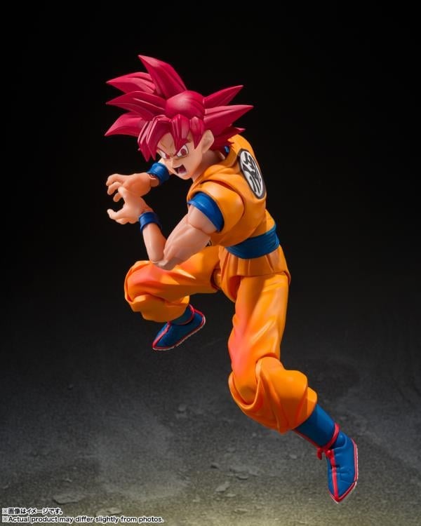 Super Saiyan God Goku S.H.Figuarts 6-Inch Figure — Leaping Attack Side View