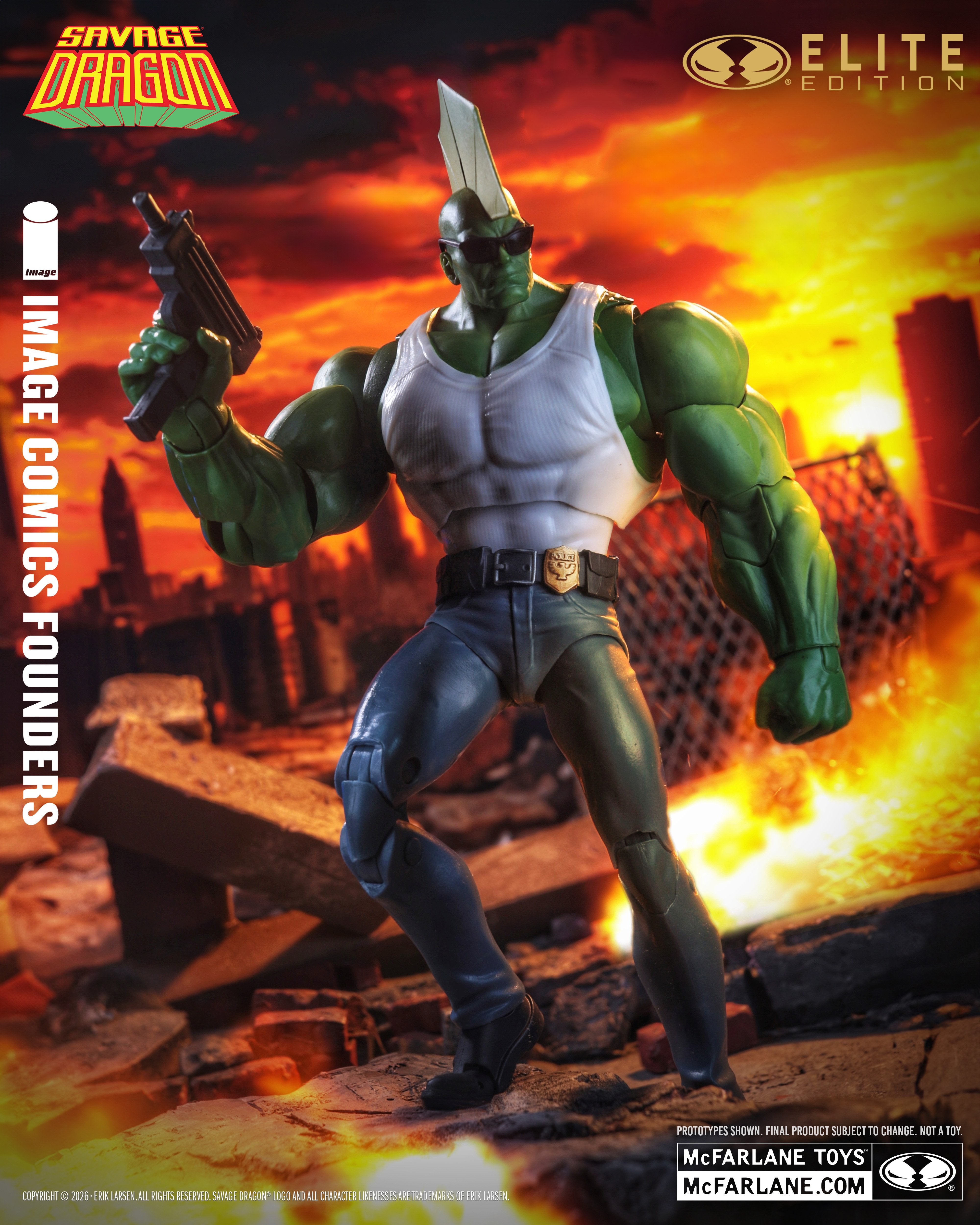 Savage Dragon McFarlane Elite Edition 7-Inch Figure — Articulation Pose with Sunglasses Head and Mac10