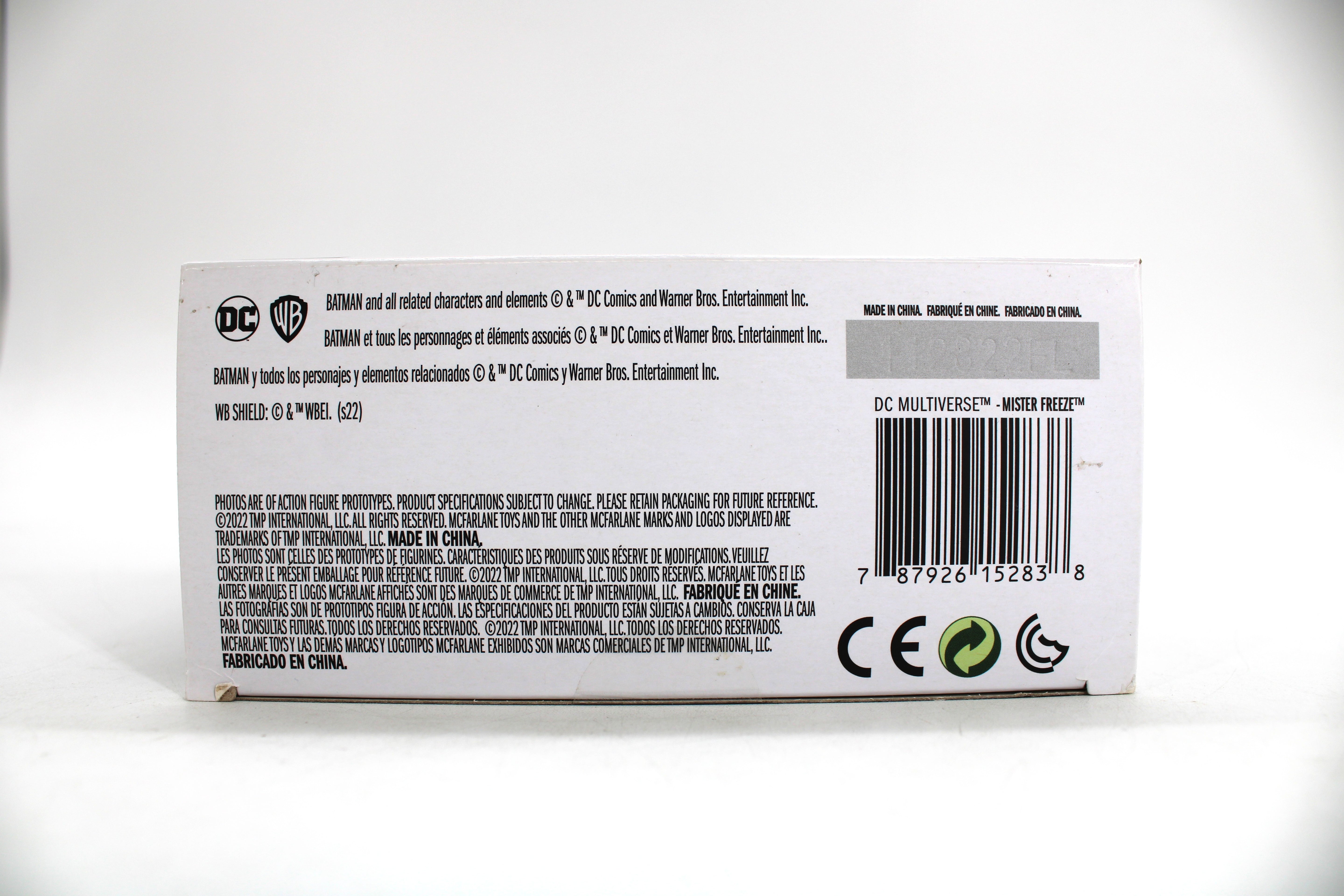 Mister Freeze DC Multiverse Action Figure — Package Detail with Barcode and Legal Text