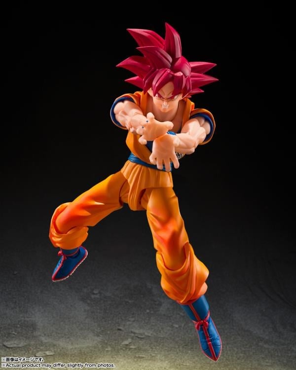 Super Saiyan God Goku S.H.Figuarts 6-Inch Figure — Aerial Ki Blast Articulation Pose