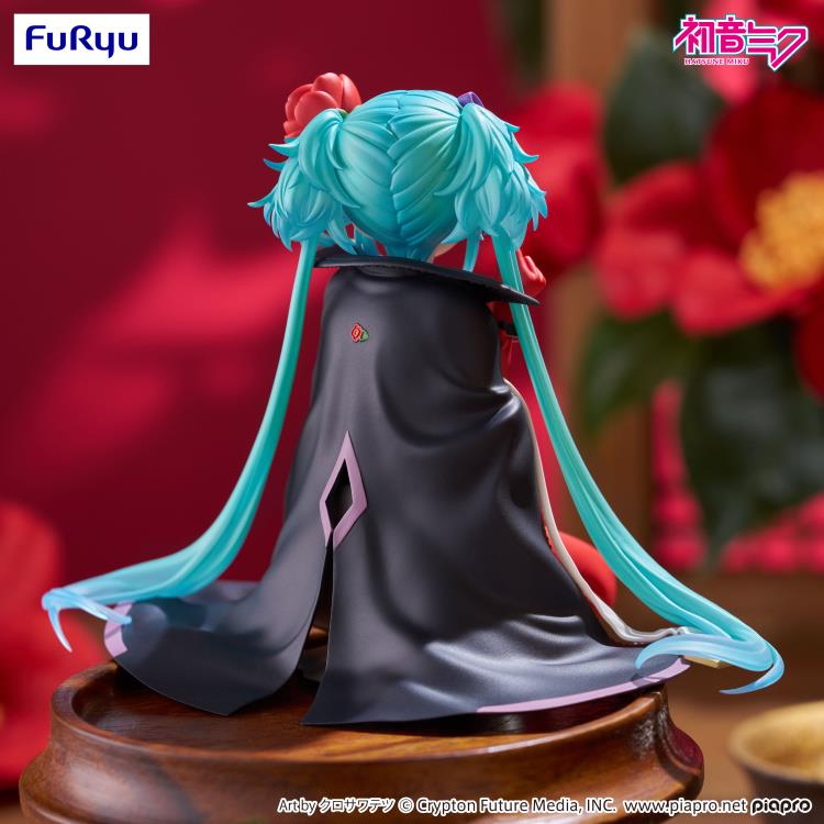 Hatsune Miku Flower Fairy Camellia Noodle Stopper Figure — Back View Showing Black Cape and Twin Tails