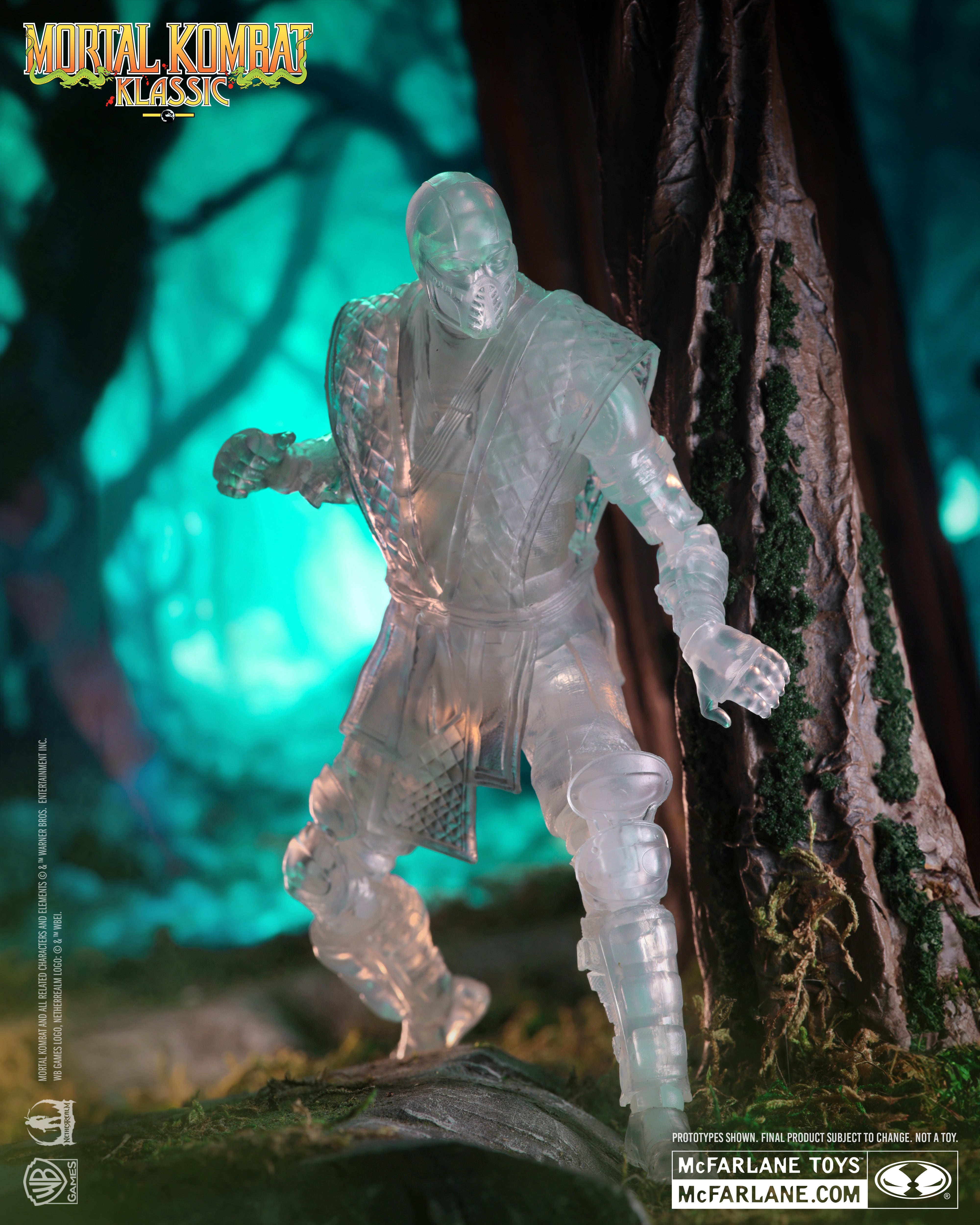 Reptile (Invisible) Mortal Kombat Klassic 7-Inch — Articulation Pose with Teal Forest Diorama Background