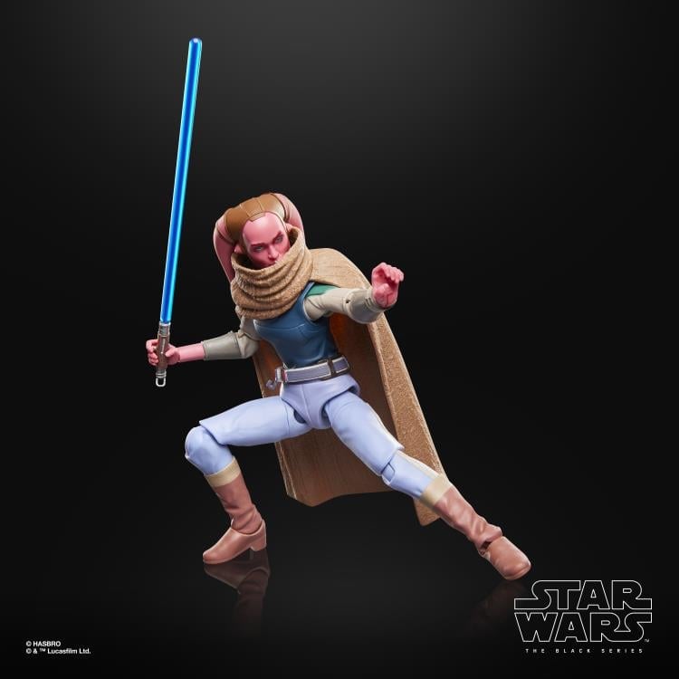 Devon Izara Black Series 6-Inch Figure — Side View Combat Stance with Cape and Lightsaber