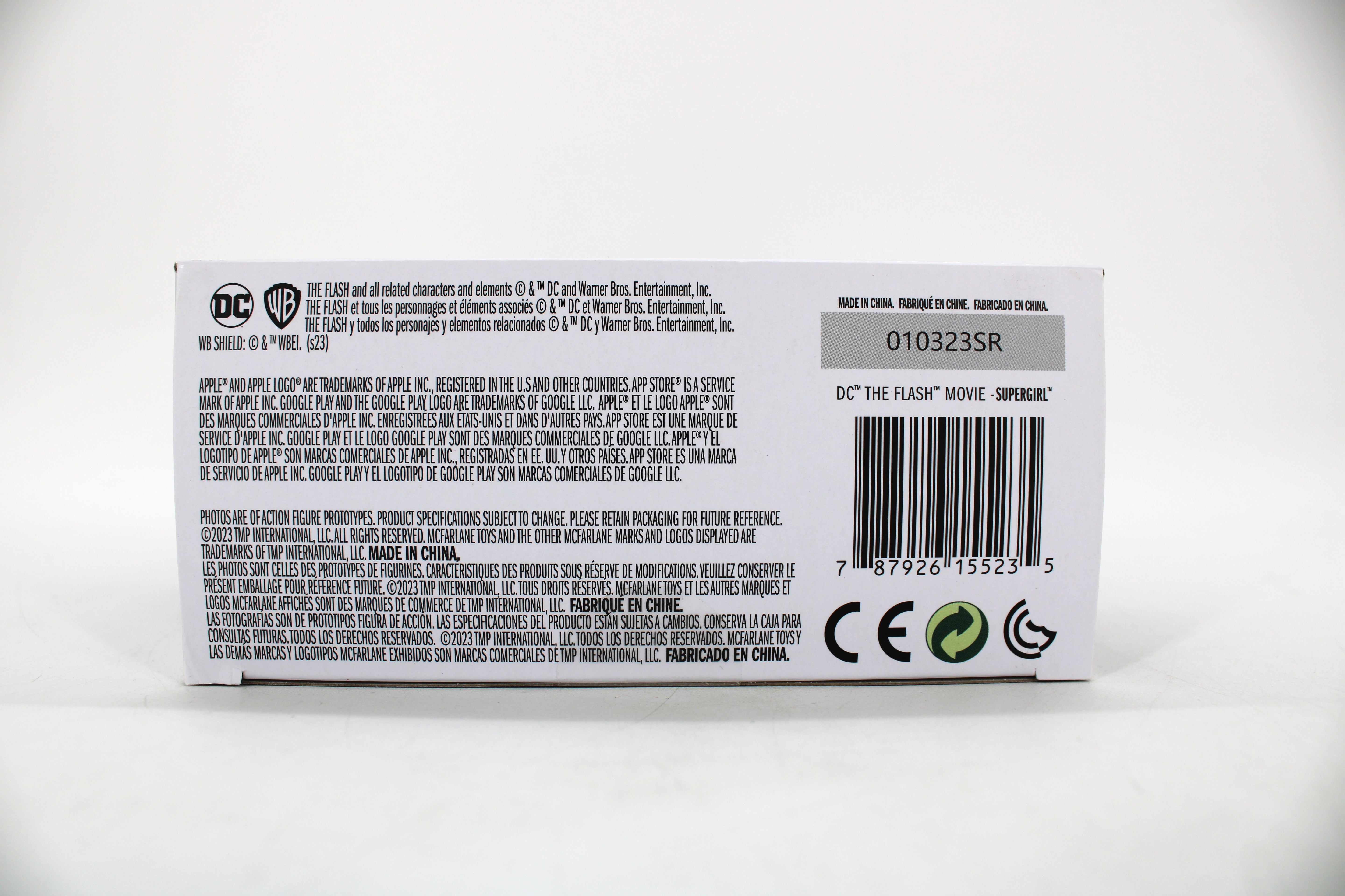 Supergirl DC Multiverse The Flash Movie Wave — Package Detail with Barcode and Legal Text