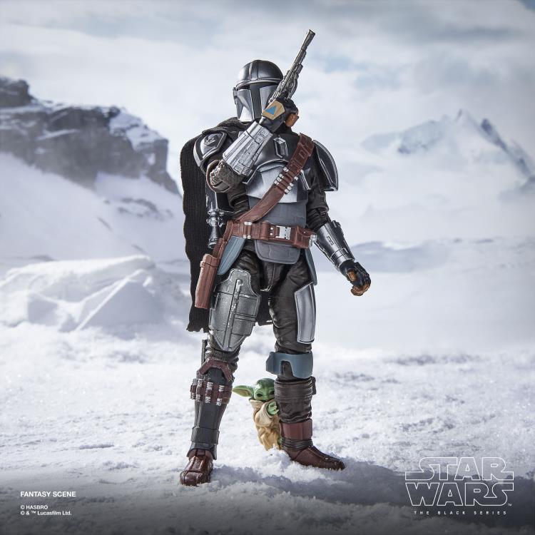 Mandalorian with Grogu Black Series 6-Inch Deluxe — Side View with Blaster Rifle Over Shoulder