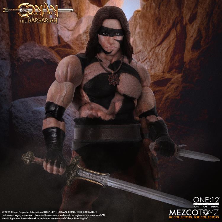 Conan Barbarian One:12 Collective War Paint Figure — Front View Low Angle Sword Drag Pose