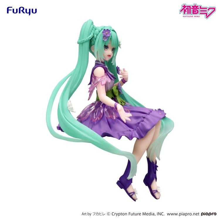 Hatsune Miku Flower Fairy Cosmos Purple Noodle Stopper Figure — Three-Quarter Rear View